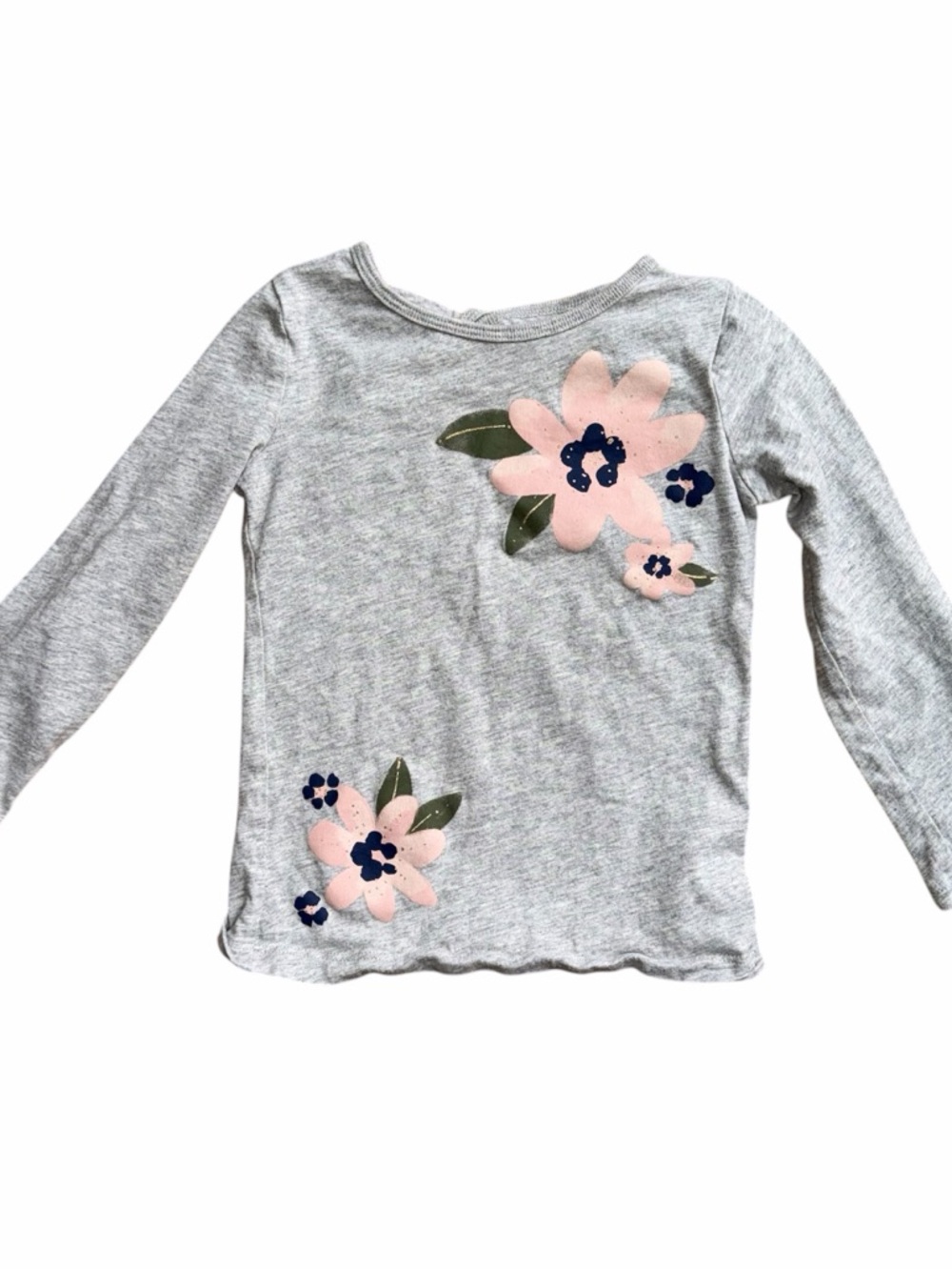 Carter’s Long Sleeve Shirt Girls Size 3T Gray with Flowers Keyhole Neckline